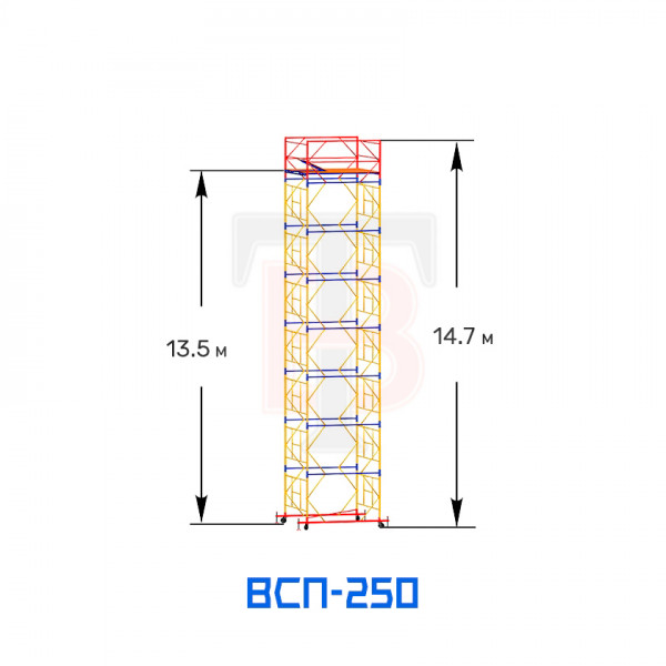 Вышка-тура строительная ВСП 250 1,6х1,6 м, высота 14,7 м