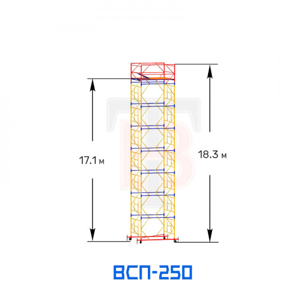 Вышка тура строительная ВСП 250 1,6х1,6 м, высота 18,3 м