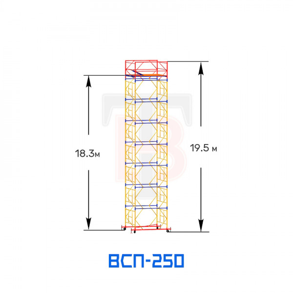 Вышка-тура строительная ВСП 250 1,6х1,6 м, высота 19,5 м